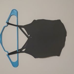 Bozzolo black ribbed criss cross in front crop top.